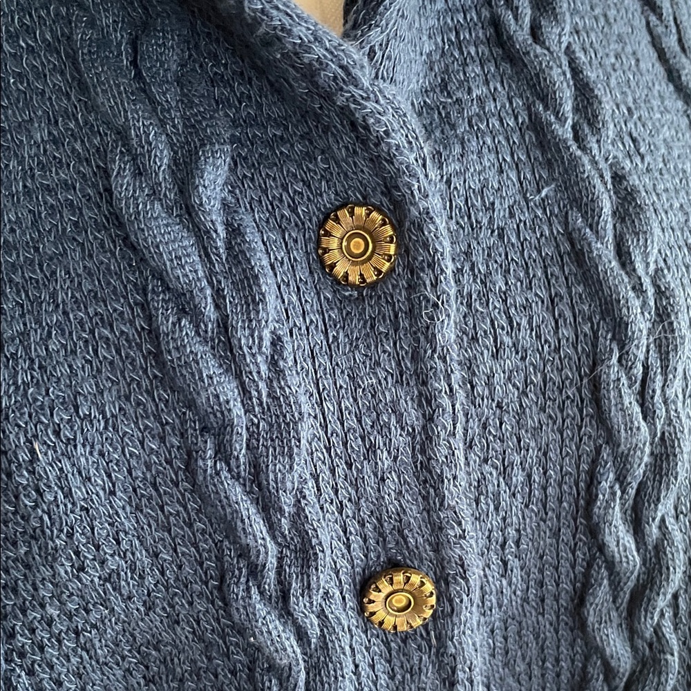 POL Blue and Gray Cable Knit Button-Up Sweater Jacket Large Oversized Gorgeous - Picture 8 of 9